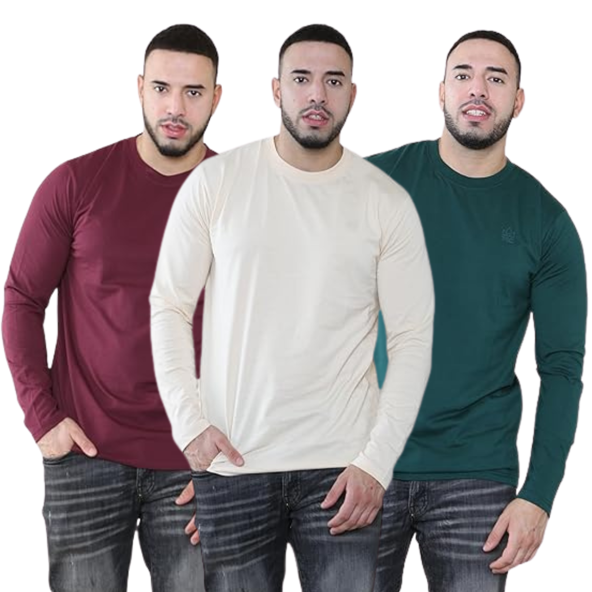 Pack of 3 Men's Round Neck Full Sleeve T-Shirts