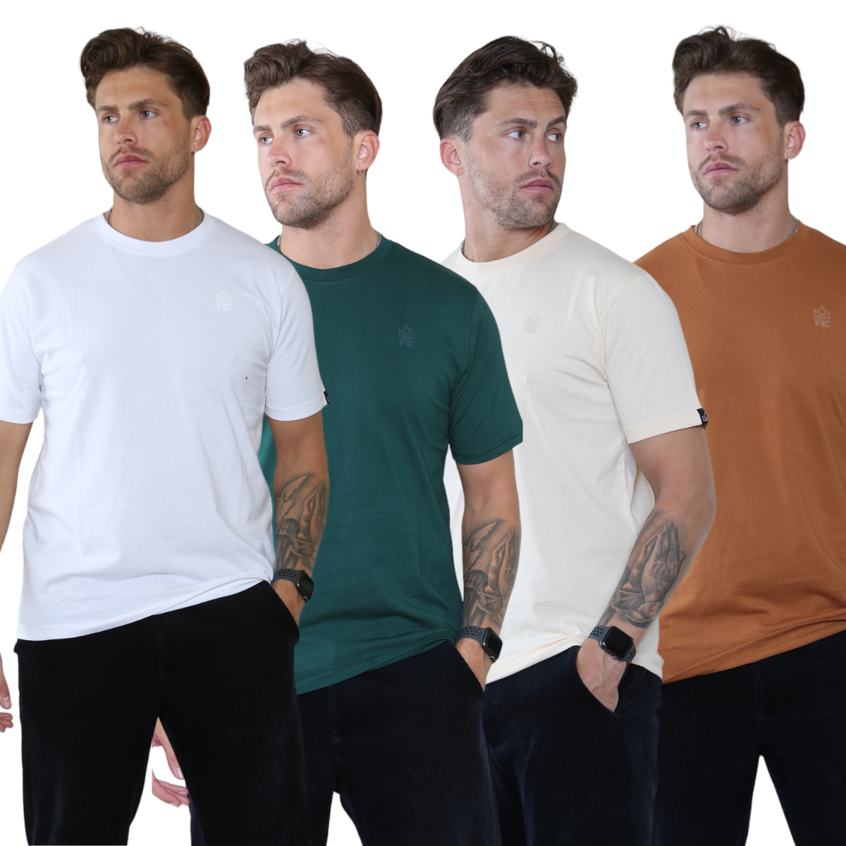 Pack of 4 organic Cotton Men's Round Neck t-shirts