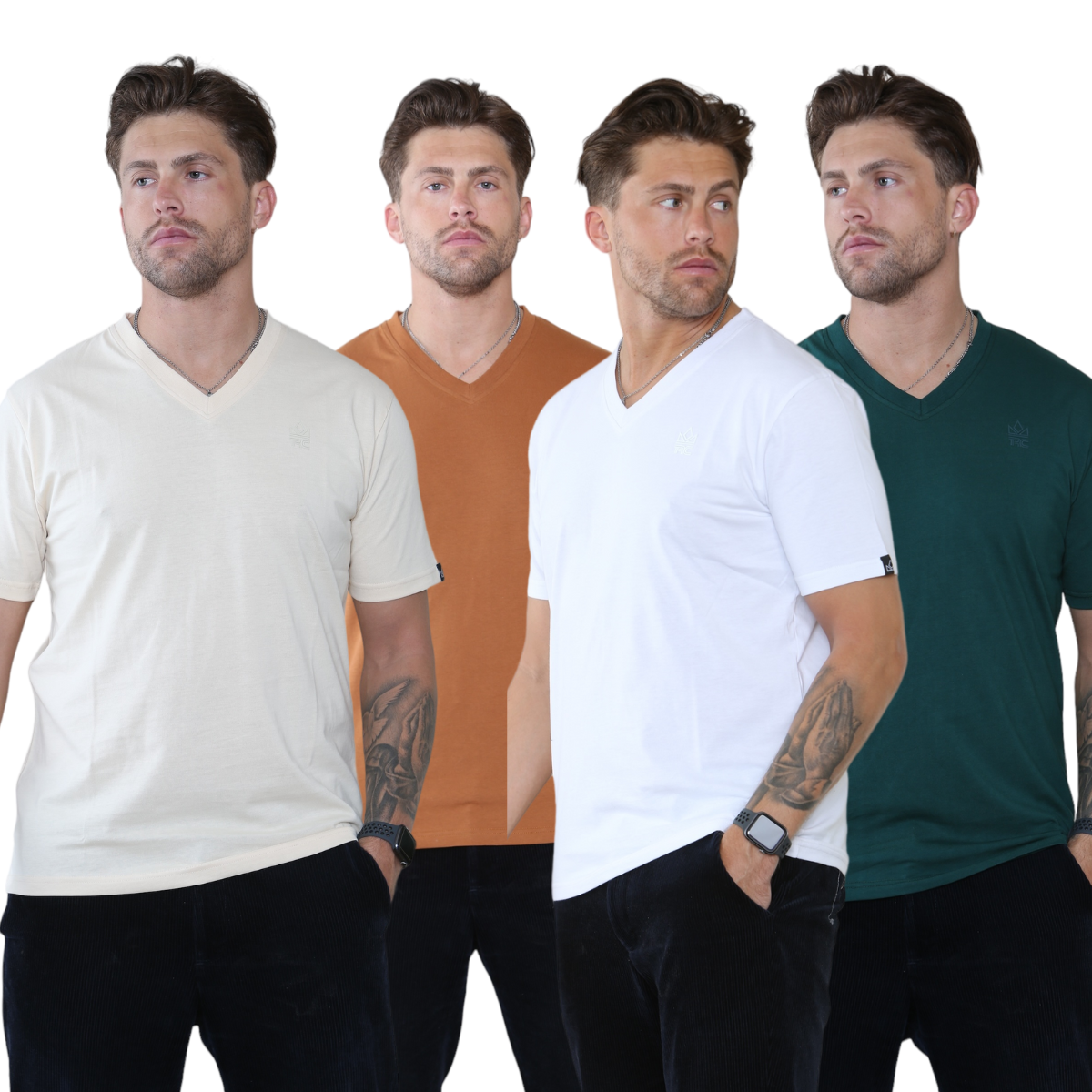 Pack of 4 organic Cotton Men's V Neck t-shirts