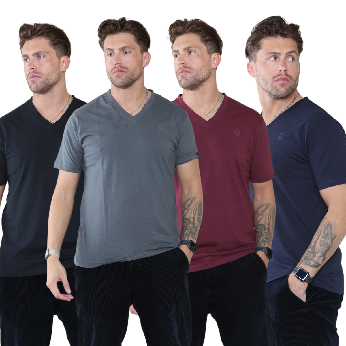 Pack of 4 organic Cotton Men's V Neck t-shirts