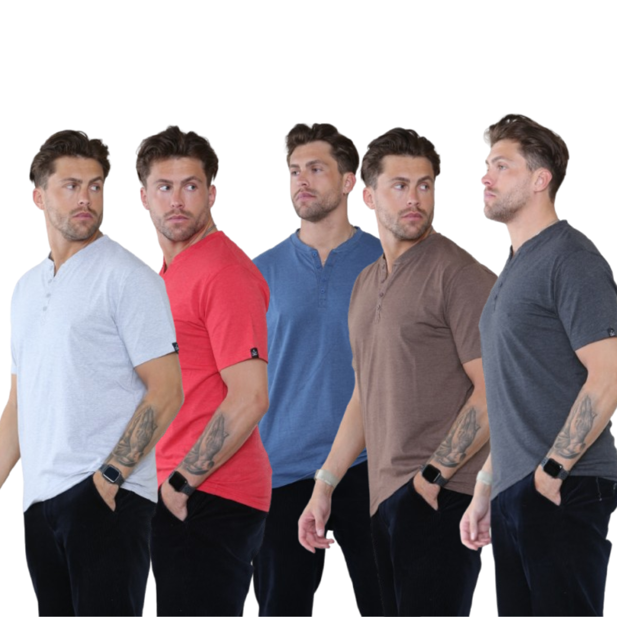 Pack of 5 Men's Henley Shirt Tee Top Plain V neck half sleeves